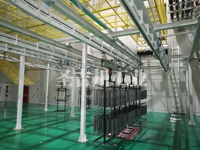 Electrophoresis coating line for seats and rain absorbers