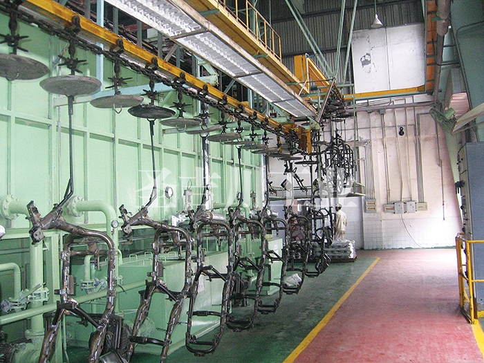 Motorcycle, electric vehicle frame electrophoresis line