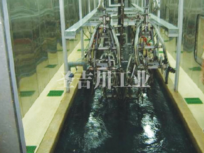 Motorcycle, electric vehicle frame electrophoresis tank