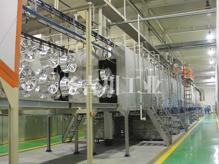 Aluminum wheel spray pretreatment line