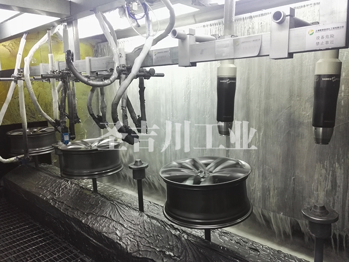 Aluminum wheel spray gun + rotating cup electrostatic automatic spraying system