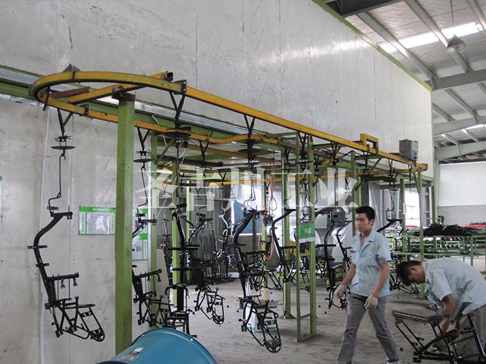 Motorcycle frame parts powder spraying line
