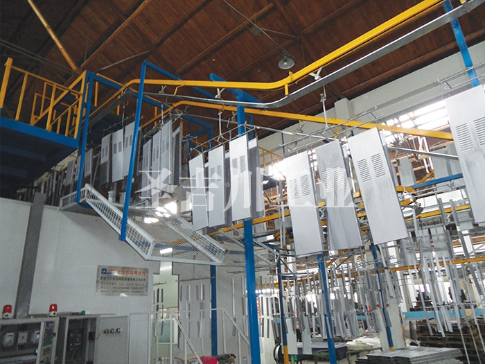 Household appliance shell powder spraying conveyor line