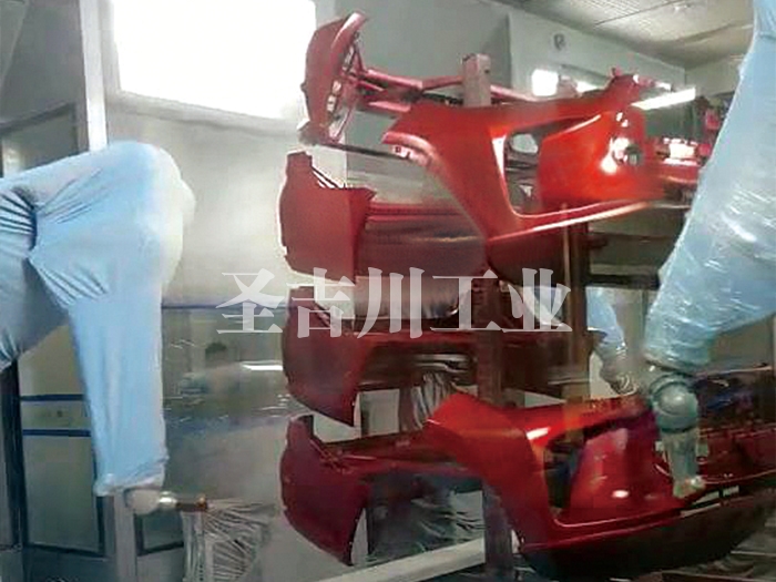 Bilateral side-mounted bumper robot spraying line