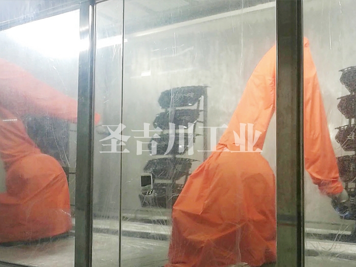 Sliding conveyor air intake grille robot spraying system