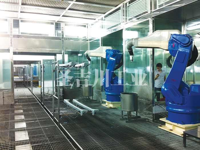 Skirt robot spraying line