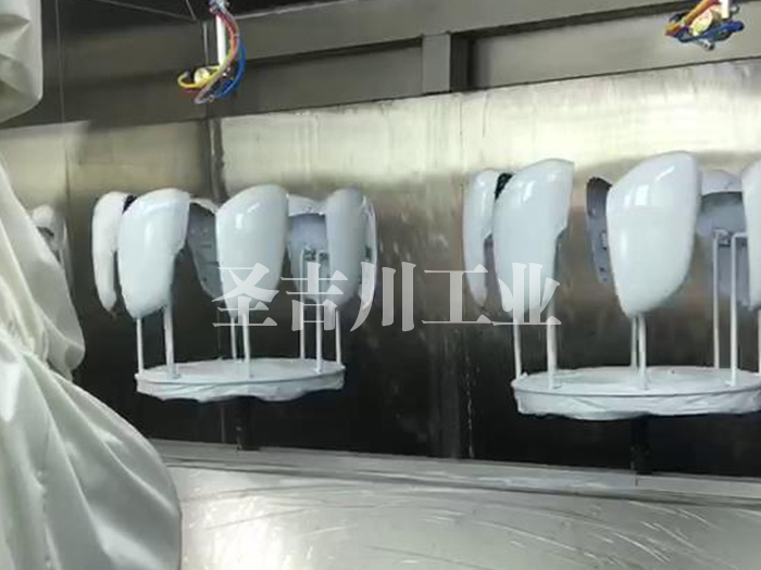 Rearview mirror rotating robot positioning spraying system