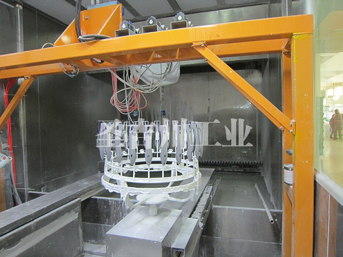 Door handle robot + double sliding table spraying system