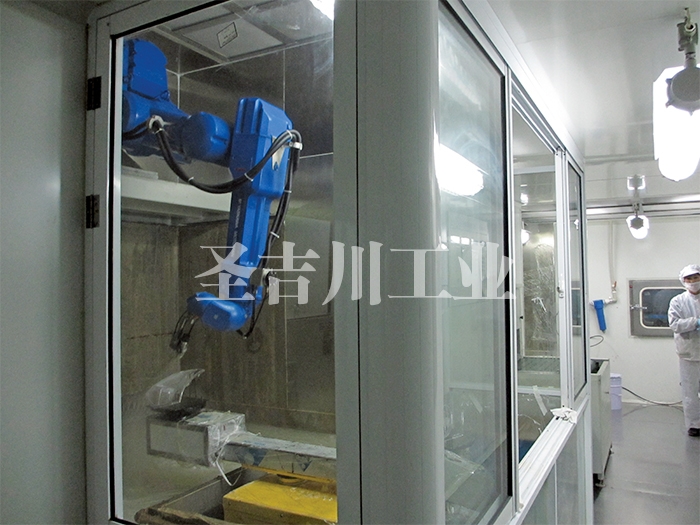 Car light transfer line spraying and cleaning work area