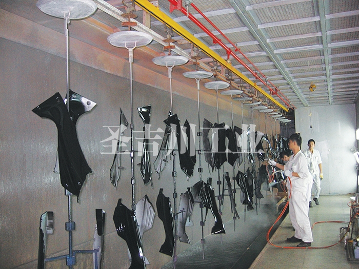 Motorcycle, electric vehicle plastic parts suspension paint line